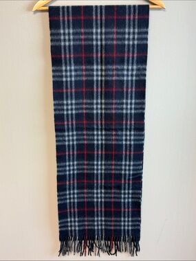Burberry London 100% Cashmere Nova Check Scarf – Navy – Made in England